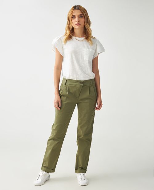 Pantalón para mujer verde con cintura cruzada