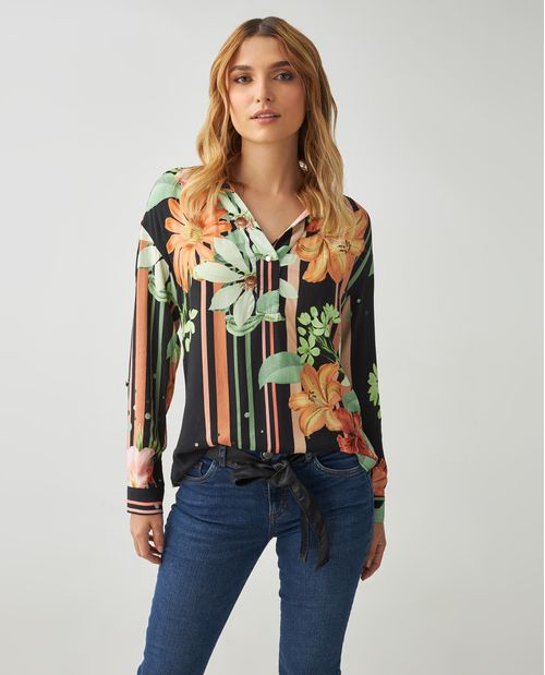 Camisa para mujer con estampado floral y cuello escotado