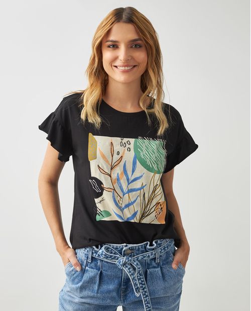 Camiseta para mujer con gráficos y boleros en las mangas
