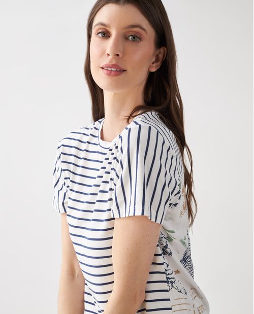 Camiseta para mujer con espalda en tela complemento estampada