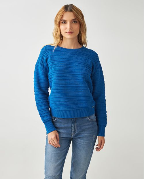 Suéter para mujer azul con textura en mezcla de algodón