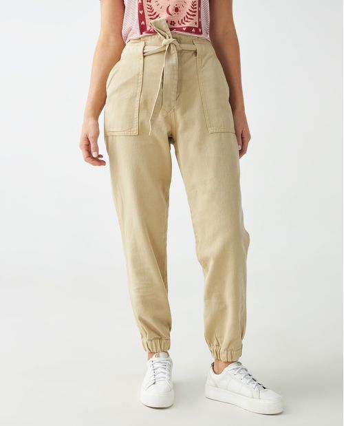 Pantalón para mujer estilo paper bag con ruedo elástico