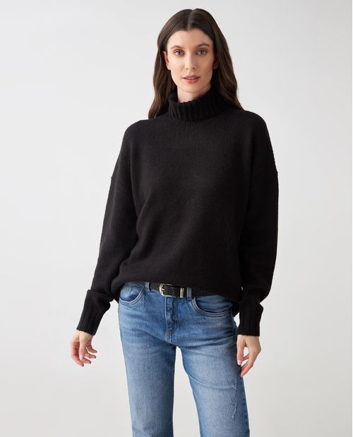 Suéter para mujer negro con cuello tortuga