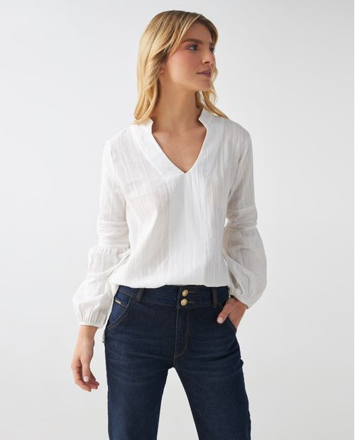 Camisa para mujer blanca con mangas globo 100% algodón