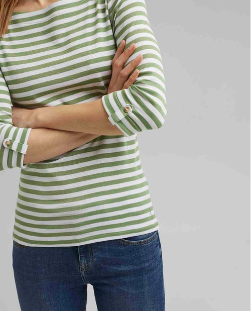 Camiseta para mujer a rayas con cuello barco