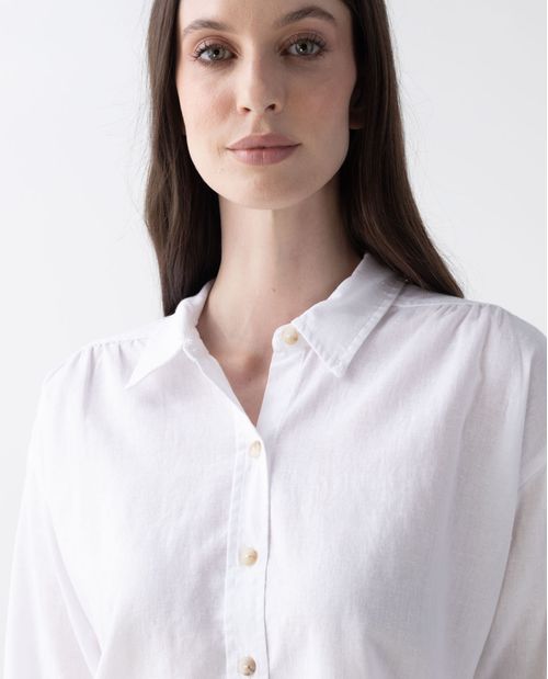 Camisa blanca para mujer en lino y algodón