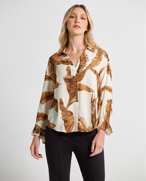Camisa para mujer 100% viscosa con hojas estampadas