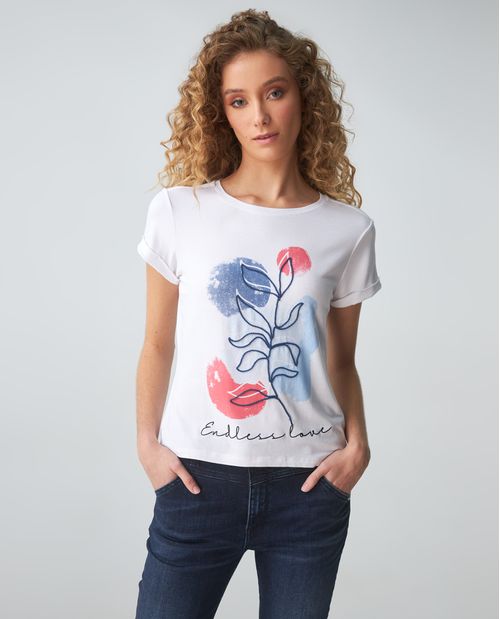 Camiseta para mujer blaca con detalle bordado