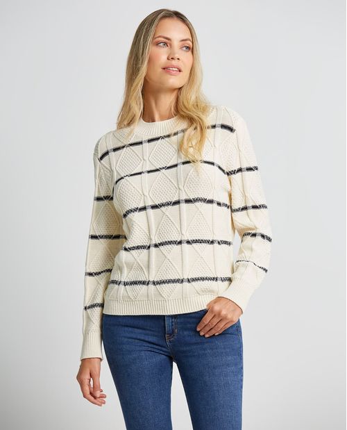 Suéter para mujer con textura de rombos y rayas estampadas