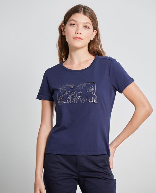Camiseta para mujer básica con mostacillas