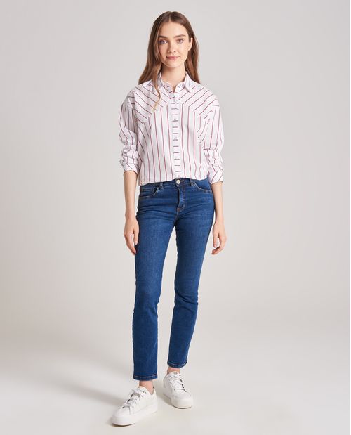 Camisa para mujer 100% algodón con rayas verticales y diagonales