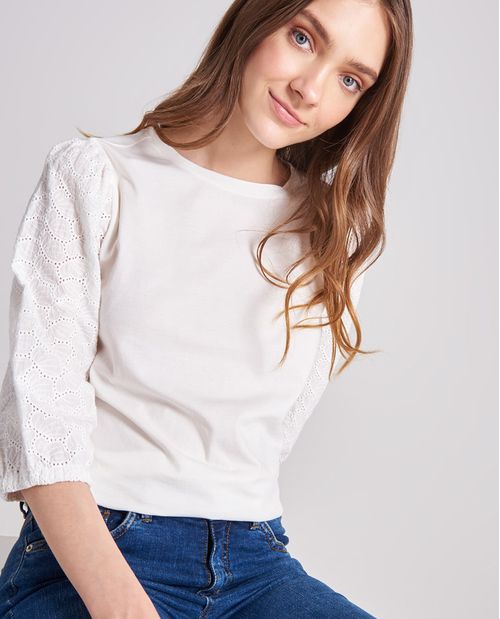 Camiseta para mujer 100% algodón con mangas tejidas