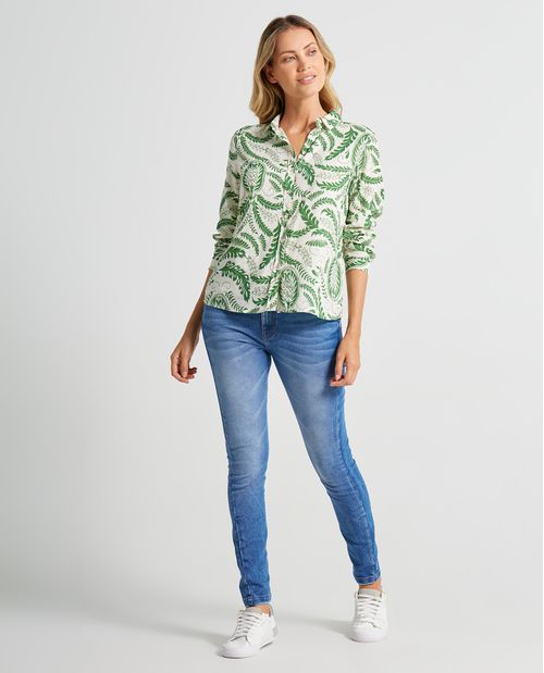 Camisa para mujer con estampado paisley en mezcla de lino