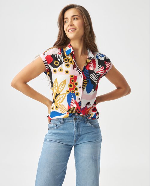 Camisa para mujer con estampados multicolor
