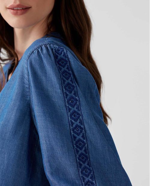 Camisa para mujer azul 100% Lyocell estilo túnica