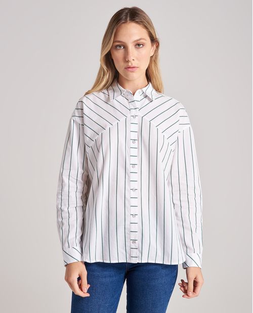 Camisa para mujer 100% algodón con rayas verticales y diagonales