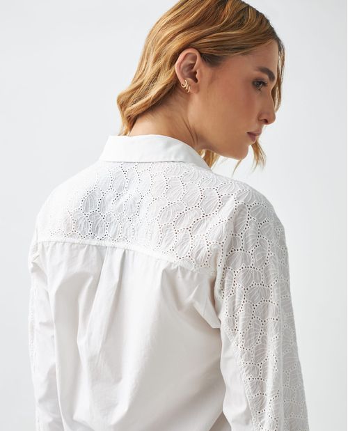 Camisa para mujer blanca con bordado calado 100% algodón