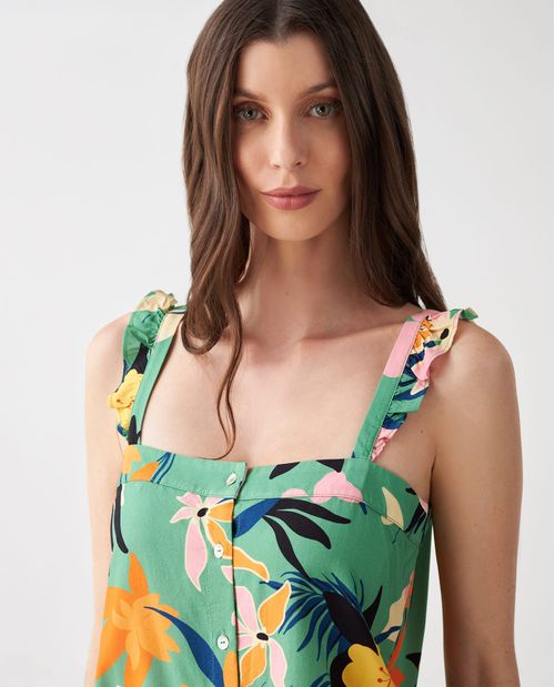 Camisa para mujer verde con estampado de flores y boleros