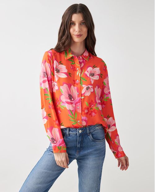 Camisa para mujer en viscosa con estampado de flores