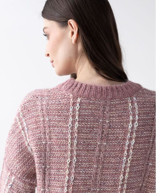 Suéter tejido para mujer con mezcla de lana e hilo metalizado