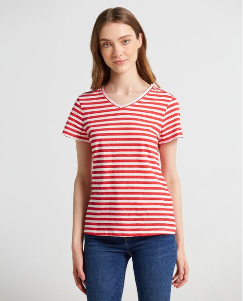 Camiseta para mujer con rayas marineras en algodón 100%