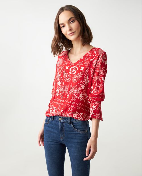 Camisa manga larga con estampados abstractos para mujer