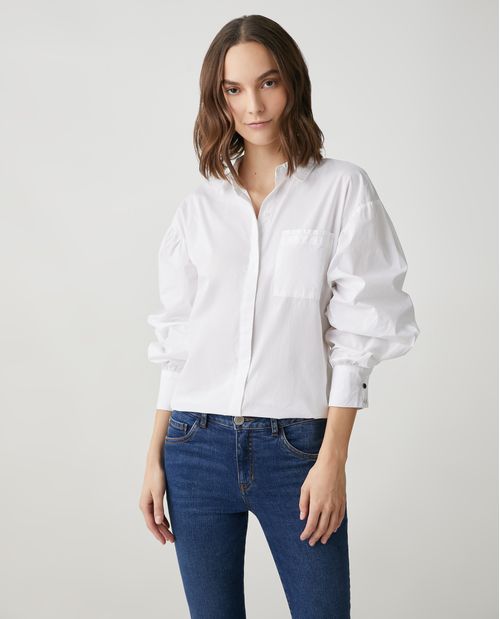 Camisa 100% algodón con sesgos de color en contraste para mujer