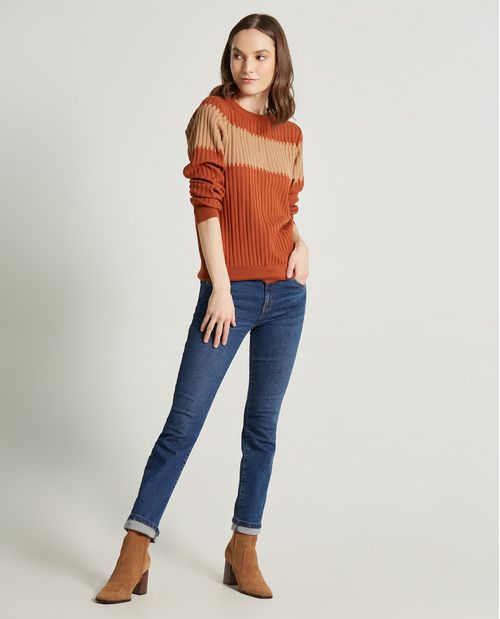 Suéter tejido con bloque de color para mujer
