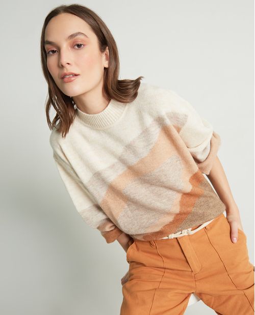 Suéter tejido con bloques de color en diagonal para mujer
