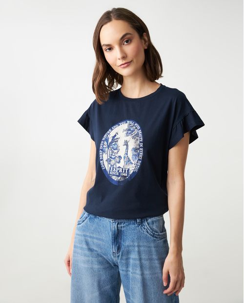 Camiseta con estampado y bordado para mujer