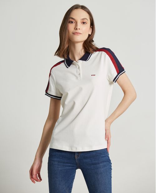 Camiseta tipo polo con contraste en los hombros para mujer