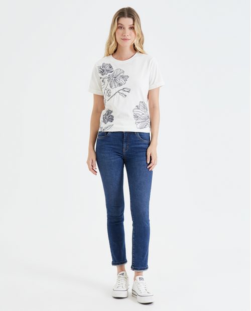 Camiseta con bordado floral para mujer