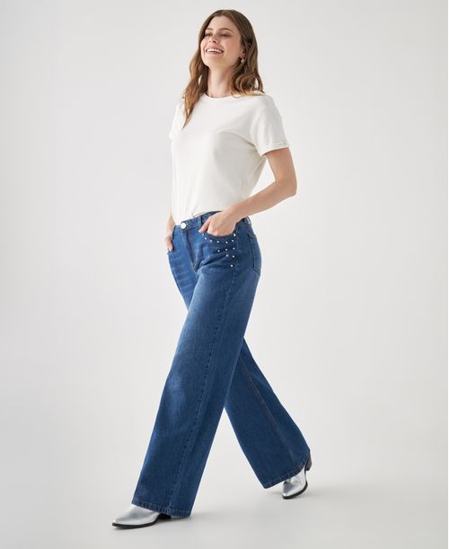 Jean Wide Leg con apliques para mujer