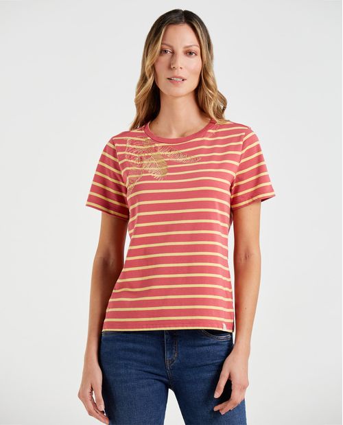 Camiseta con estampado y bordado para mujer