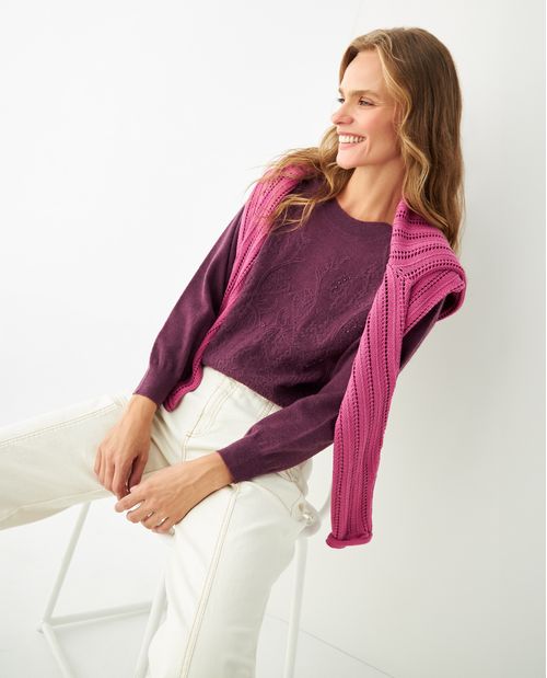 Suéter tejido con bordado a tono para mujer