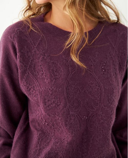 Suéter tejido con bordado a tono para mujer
