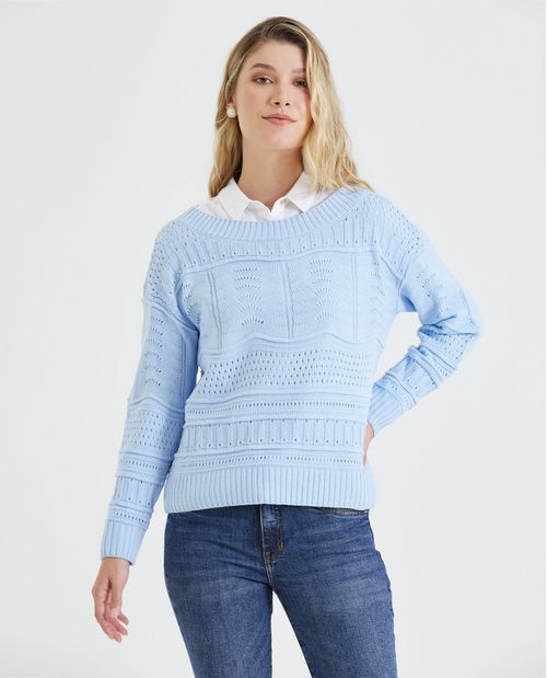 Suéter tejido con detalles desagujados para mujer