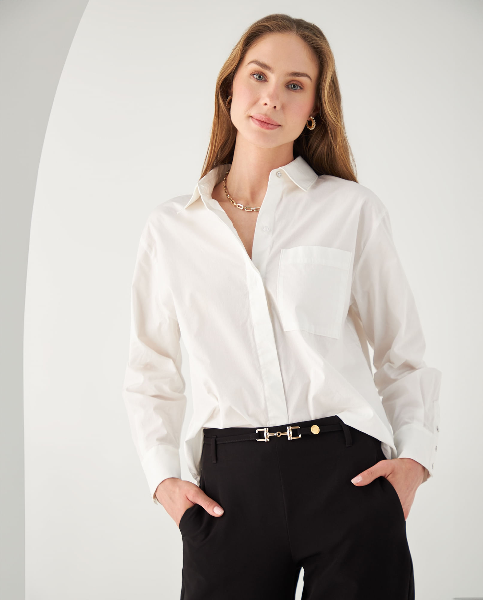 Vestir Camisetas Blancas De Algodon Mujer Manga Larga Camisa - Main Image