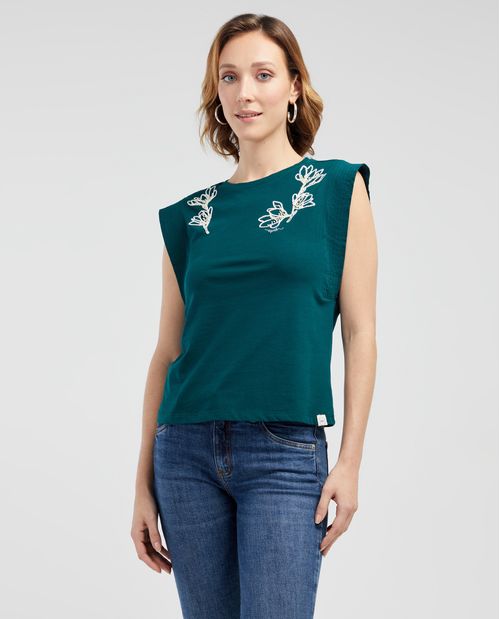 Camiseta manga sisa con bordado para mujer