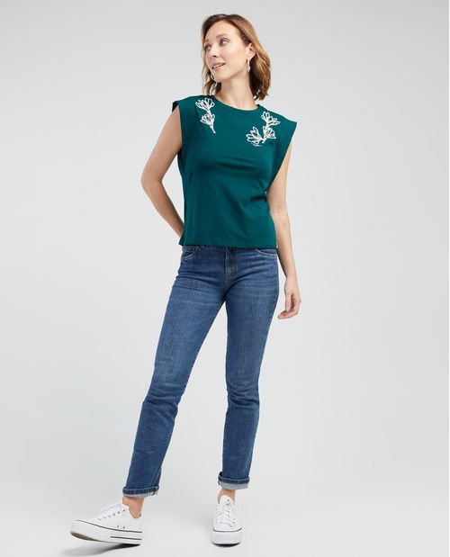 Camiseta manga sisa con bordado para mujer