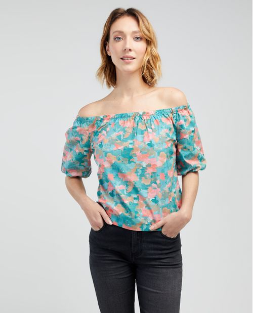 Camisa cuello bandeja estampada para mujer