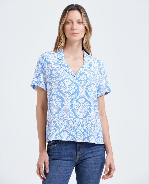Camisa estampada manga corta para mujer