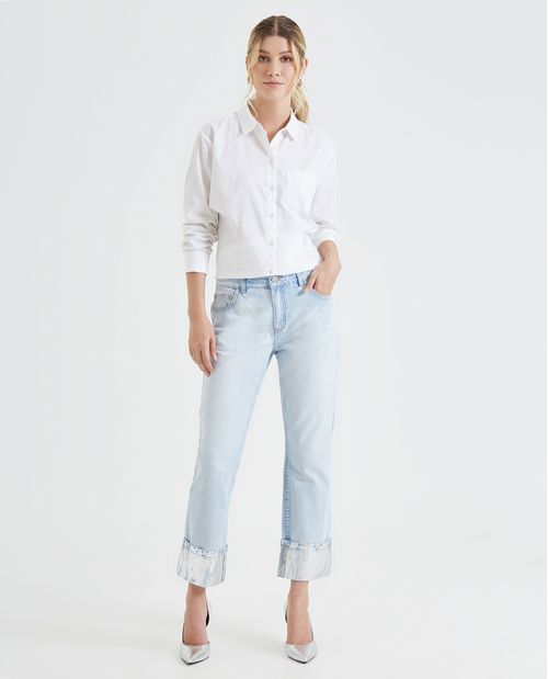 Jean Straight con efecto metalizado en bota para mujer