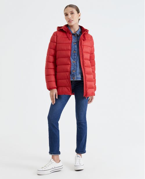 Chaqueta abullonada con capucha para mujer