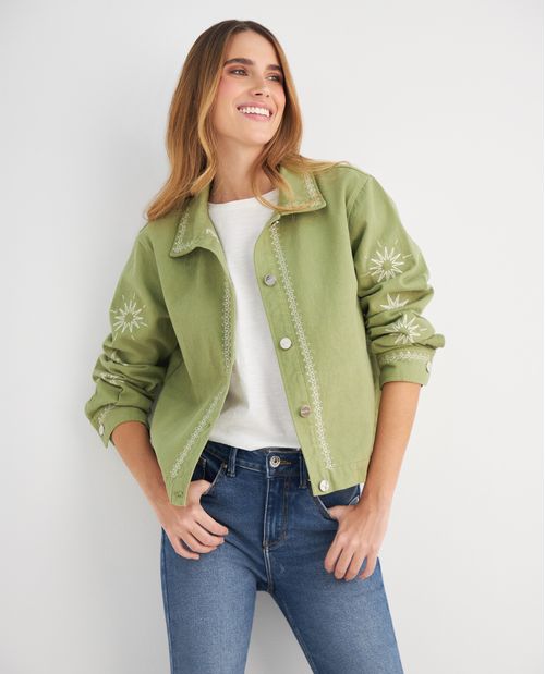 Chaqueta con bordados localizados para mujer