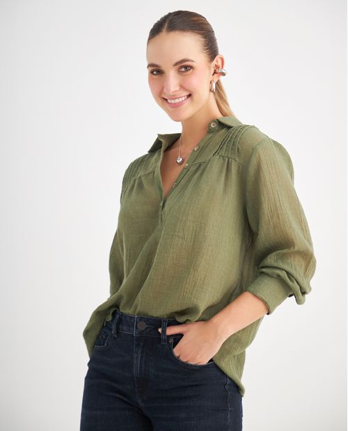 Camisa de tela fluida para mujer