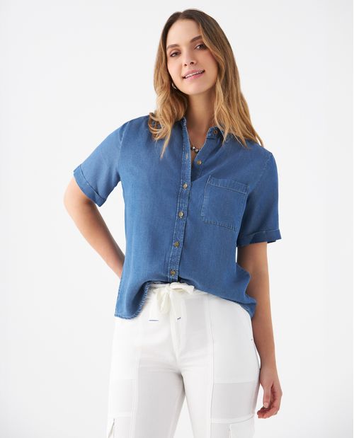 Camisa con bolsillos de parche para mujer
