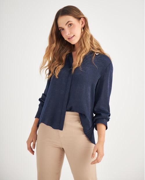 Camisa en tela tipo satín para mujer