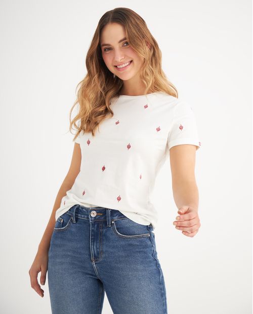 Camiseta con diseños bordados en frente para mujer