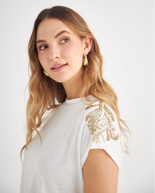 Camiseta con aplique de lentejuelas para mujer